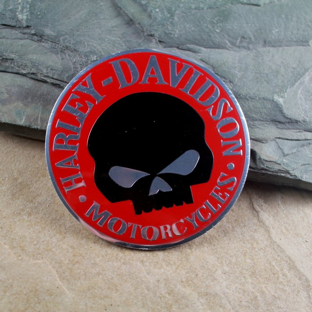 2 Harley Davidson Red Black Skull Sportster Emblems Gas Fuel Tank Decals Badges - Picture 7 of 7